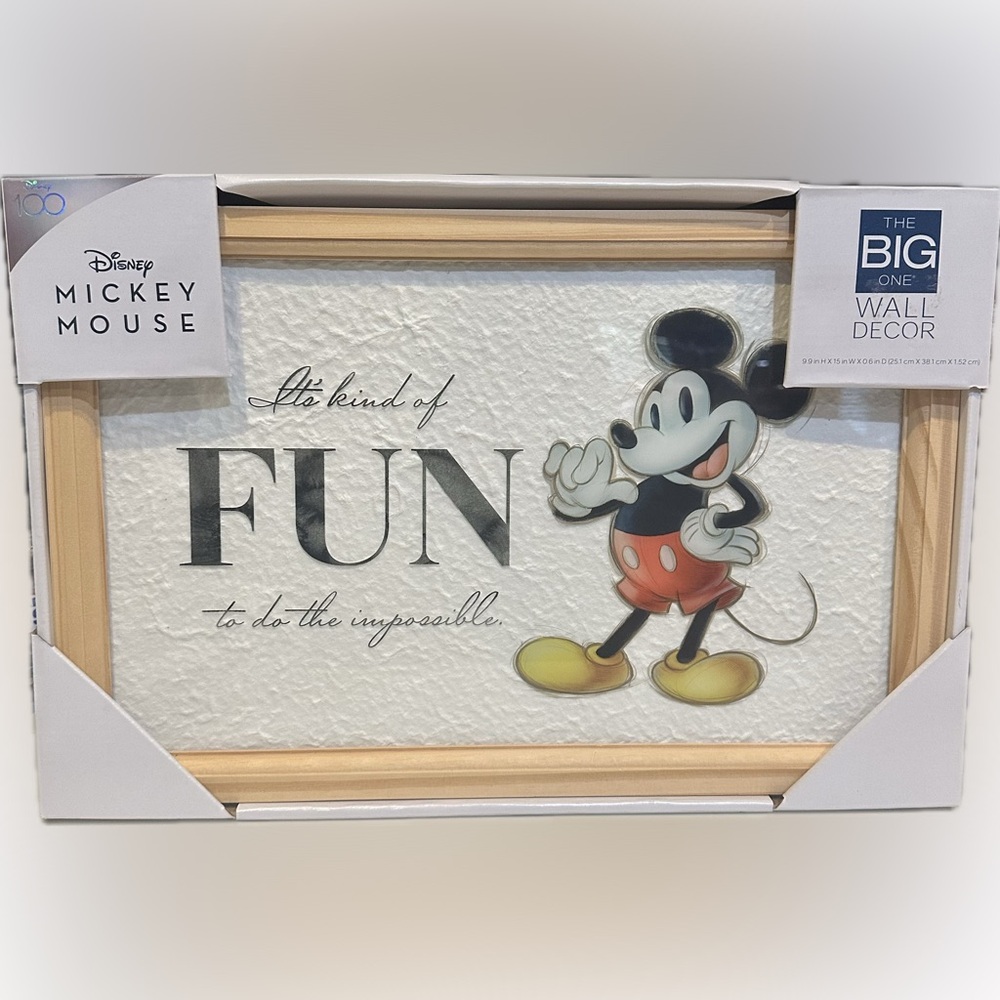 DISNEY MICKEY MOUSE QUOTE PICTURE WALL ART FUN TO DO IMPOSSIBLE RED BLACK DECOR